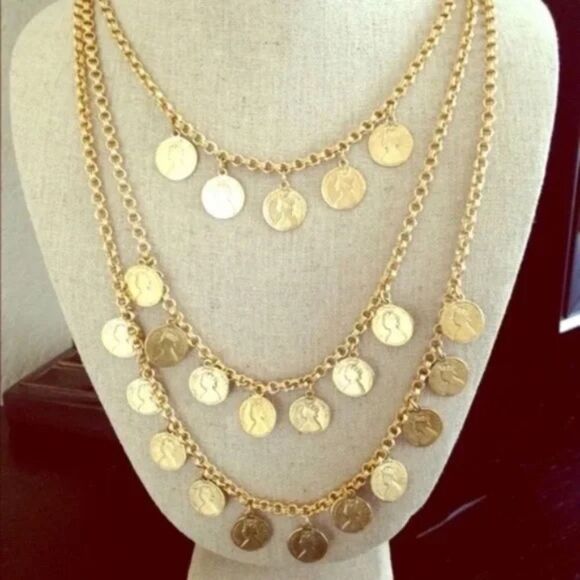 stella & dot ~ rioβcoin triple strand layered necklace ~ vintage retired - Picture 1 of 11